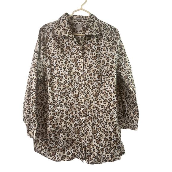 Chico's No Iron Leopard Print Shirt - Size 3 (16/18) - Picture 1 of 8